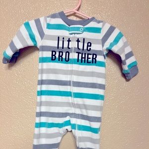 Fleece footed pajamas “little brother” stripes